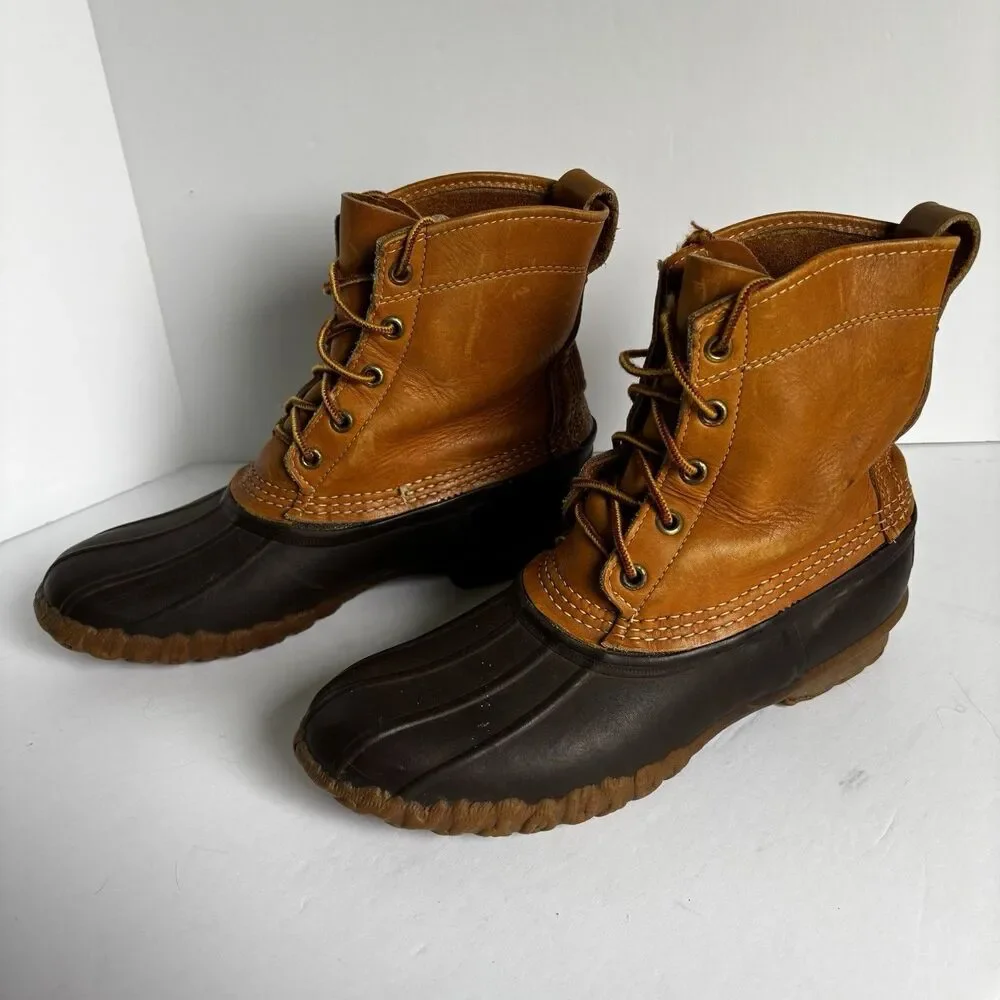 LL Bean Maine Hunting Shoe Duck Boots Women's Size 8 Brown Leather USA Vintage